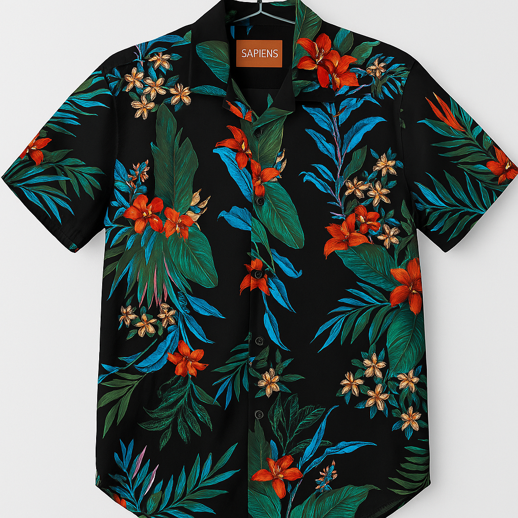 Camia Sapiens guayabera Negra estampada
