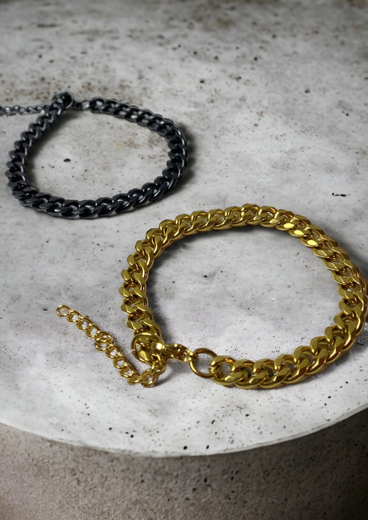 Pulsera cubana 7MM / Dorado / Negro