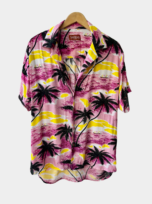 Camisa Sapiens MC guayabera rosa con plameras