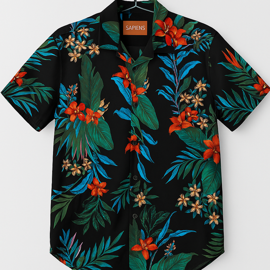 Camia Sapiens guayabera Negra estampada