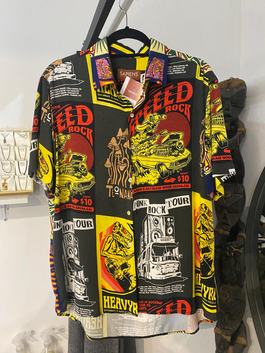 Camisa sapines relaxed negra estampada